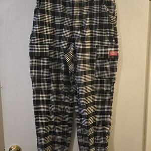 Dickies Black and White Cargo Pants with Classic Plaid Design